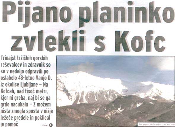 Spodnja polovica naslovnice Slovenskih novic z dne 20.04.2004